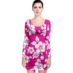 Pink Hawaiian Long Sleeve Bodycon Dress