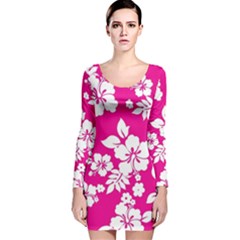 Pink Hawaiian Long Sleeve Velvet Bodycon Dress