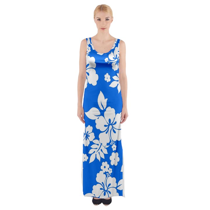 Blue Hawaiian Maxi Thigh Split Dress