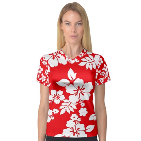 Red Hawaiian Women s V-neck Sport Mesh Tee by AlohaStore