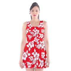 Red Hawaiian Scoop Neck Skater Dress