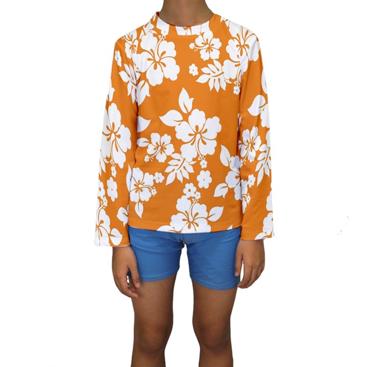 Orange Hawaiian Kid s Long Sleeve Swimwear