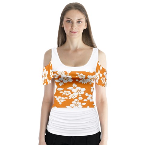 Orange Hawaiian Butterfly Sleeve Cutout Tee  by AlohaStore