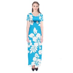 Light Blue Hawaiian Short Sleeve Maxi Dress by AlohaStore