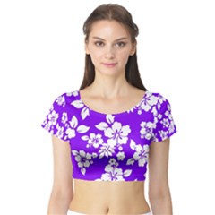 Violet Hawaiian Short Sleeve Crop Top (tight Fit) by AlohaStore