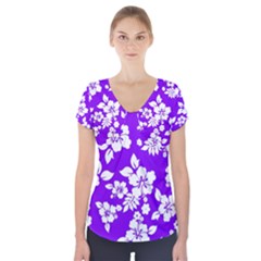 Violet Hawaiian Short Sleeve Front Detail Top by AlohaStore