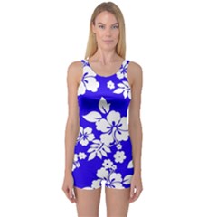 Deep Blue Hawaiian One Piece Boyleg Swimsuit by AlohaStore