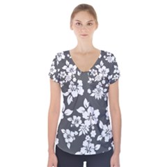 Gray Hawaiian Short Sleeve Front Detail Top by AlohaStore