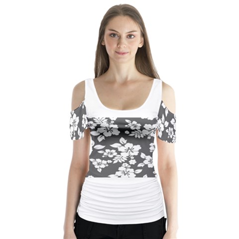 Gray Hawaiian Butterfly Sleeve Cutout Tee  by AlohaStore