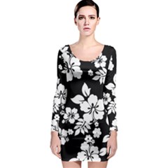 Black And White Hawaiian Long Sleeve Bodycon Dress by AlohaStore