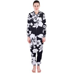 Black And White Hawaiian Hooded Jumpsuit (ladies)  by AlohaStore