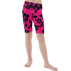 Dark Pink Hawaiian Kid s Mid Length Swim Shorts by AlohaStore