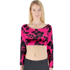 Dark Pink Hawaiian Long Sleeve Crop Top by AlohaStore