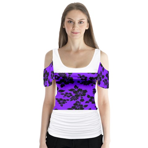 Violet Dark Hawaiian Butterfly Sleeve Cutout Tee  by AlohaStore