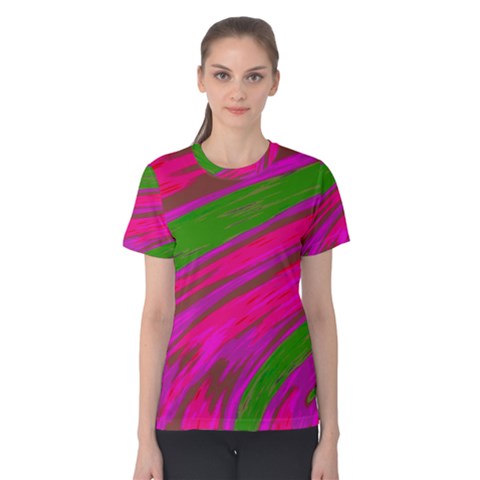 Swish Bright Pink Green Design Women s Cotton Tee by BrightVibesDesign