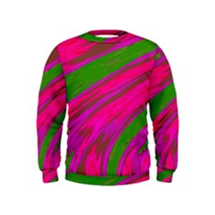 Swish Bright Pink Green Design Kids  Sweatshirt by BrightVibesDesign