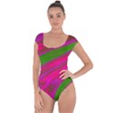 Swish Bright Pink Green Design Short Sleeve Leotard  View1