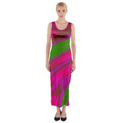 Swish Bright Pink Green Design Fitted Maxi Dress by BrightVibesDesign