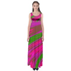 Swish Bright Pink Green Design Empire Waist Maxi Dress by BrightVibesDesign