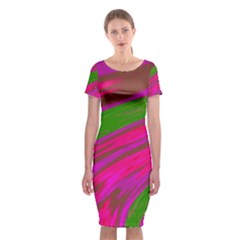 Swish Bright Pink Green Design Classic Short Sleeve Midi Dress by BrightVibesDesign