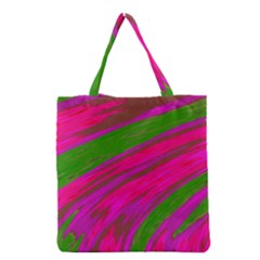 Swish Bright Pink Green Design Grocery Tote Bag by BrightVibesDesign