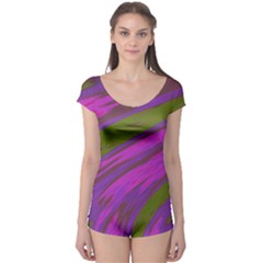 Swish Purple Green Boyleg Leotard  by BrightVibesDesign