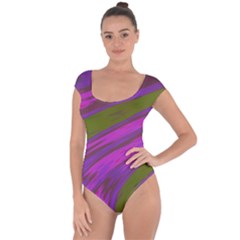 Swish Purple Green Short Sleeve Leotard  by BrightVibesDesign