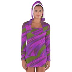 Swish Purple Green Women s Long Sleeve Hooded T-shirt by BrightVibesDesign