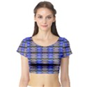 Pattern Tile Blue White Green Short Sleeve Crop Top (Tight Fit) View1