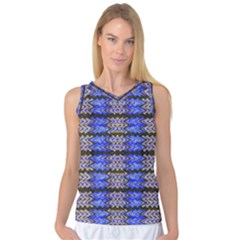 Pattern Tile Blue White Green Women s Basketball Tank Top by BrightVibesDesign