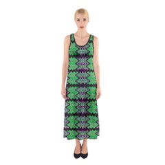 Pattern Tile Green Purple Sleeveless Maxi Dress by BrightVibesDesign