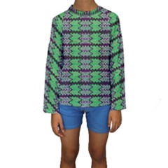 Pattern Tile Green Purple Kid s Long Sleeve Swimwear by BrightVibesDesign