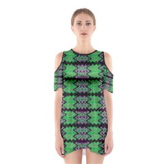 Pattern Tile Green Purple Cutout Shoulder Dress by BrightVibesDesign