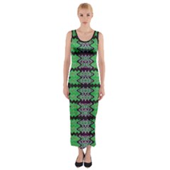 Pattern Tile Green Purple Fitted Maxi Dress by BrightVibesDesign