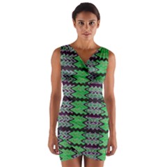 Pattern Tile Green Purple Wrap Front Bodycon Dress by BrightVibesDesign