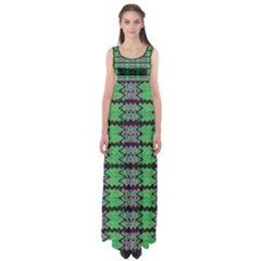 Pattern Tile Green Purple Empire Waist Maxi Dress by BrightVibesDesign