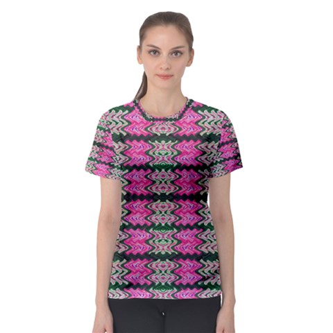 Pattern Tile Pink Green White Women s Sport Mesh Tee by BrightVibesDesign