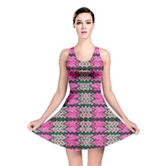 Pattern Tile Pink Green White Reversible Skater Dress by BrightVibesDesign