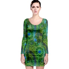 Emerald Boho Abstract Long Sleeve Bodycon Dress by KirstenStar