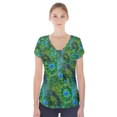 Emerald Boho Abstract Short Sleeve Front Detail Top by KirstenStar