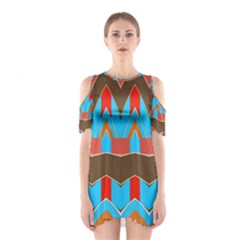 Blue Brown Chevrons                                                                       Women s Cutout Shoulder Dress by LalyLauraFLM