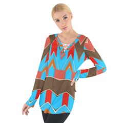 Blue Brown Chevrons                                                                        Women s Tie Up Tee by LalyLauraFLM