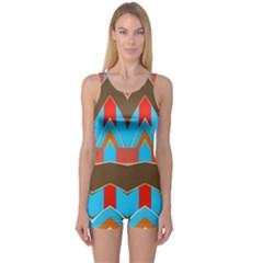 Blue Brown Chevrons                                                                       Women s Boyleg One Piece Swimsuit by LalyLauraFLM