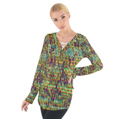 Multicolored Digital Grunge Print Women s Tie Up Tee by dflcprintsclothing