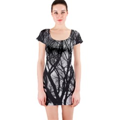 Winter Treescape Short Sleeve Bodycon Dress