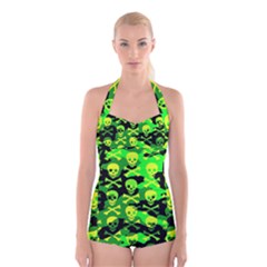 Skull Camouflage Boyleg Halter Swimsuit  by ArtistRoseanneJones