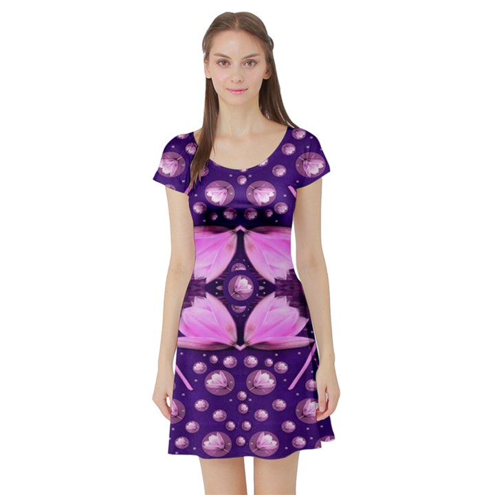 Magic Lotus In A Landscape Temple Of Love And Sun Short Sleeve Skater Dress