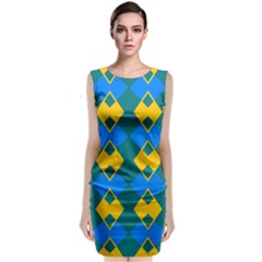 Blue Yellow Rhombus Pattern                              Classic Sleeveless Midi Dress by LalyLauraFLM