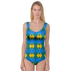 Blue Yellow Rhombus Pattern    Princess Tank Leotard by LalyLauraFLM