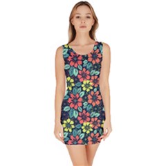 Tropical Flowers Sleeveless Bodycon Dress